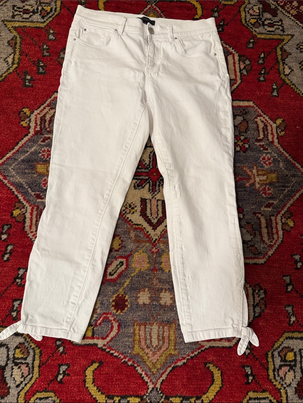 Ann Taylor White Cropped Tie-Hem Jeans